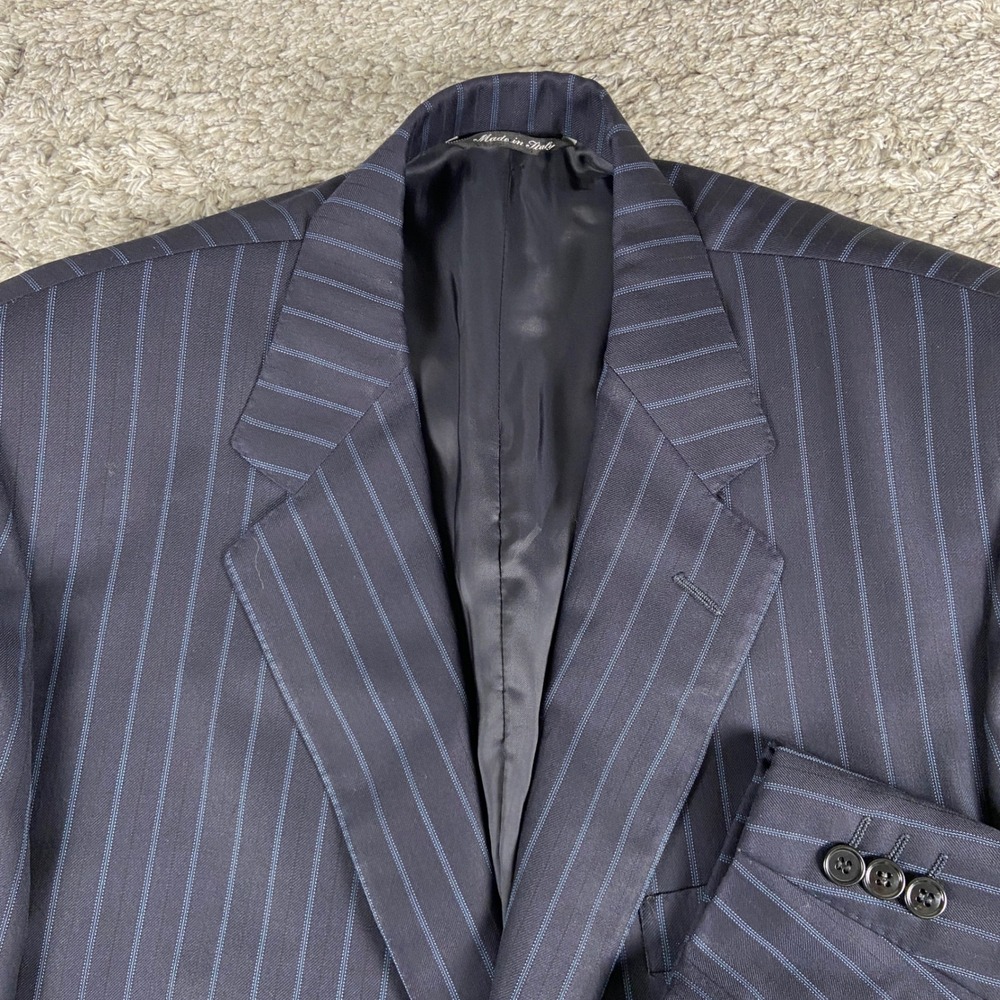Canali Blazer Men 52R Blue Pinstripe Super 120s Wool Italy Holt Renfrew Jacket
